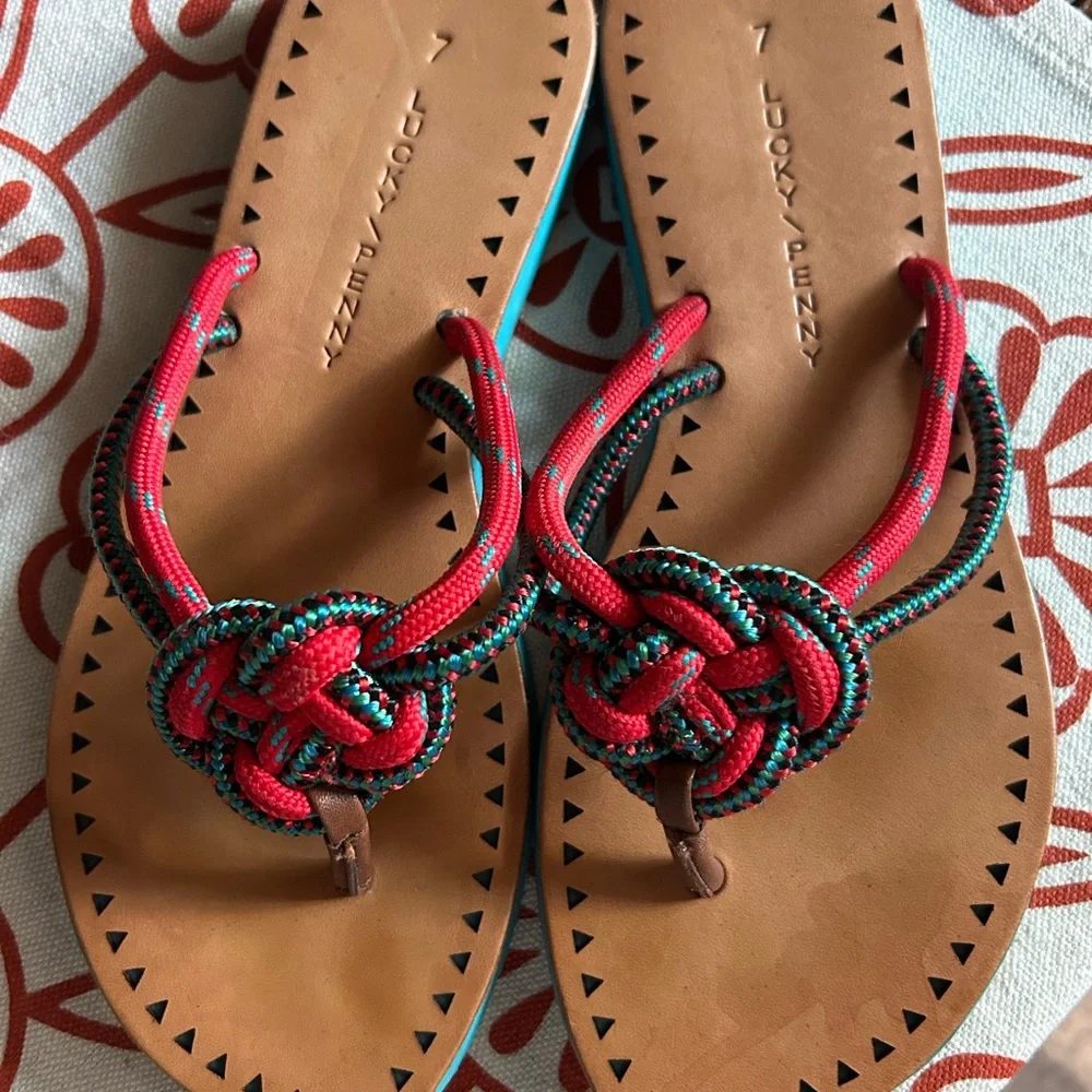 Women’s Lucky Penny Red Knot Rope Toe-Post Sandals Size 7